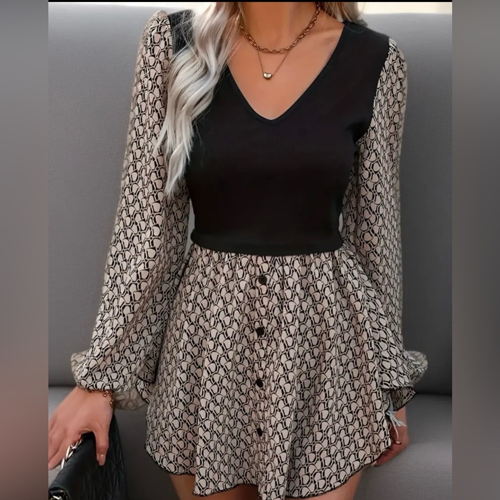 Women’s Chic Peplum Sleeve, Asymmetrical Hem, V-Neck Tunic with Faux Vest
